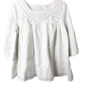 Cat & Jack NWT Girls' White Metallic Lace Trim Elbow Bell Sleeve Blouse XL 14/16